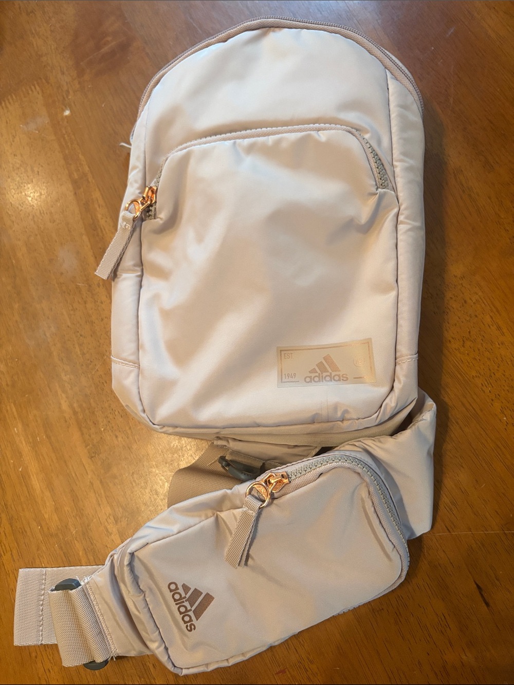 adidas Cream Men's Sling Belt Bag with Gold Hardware